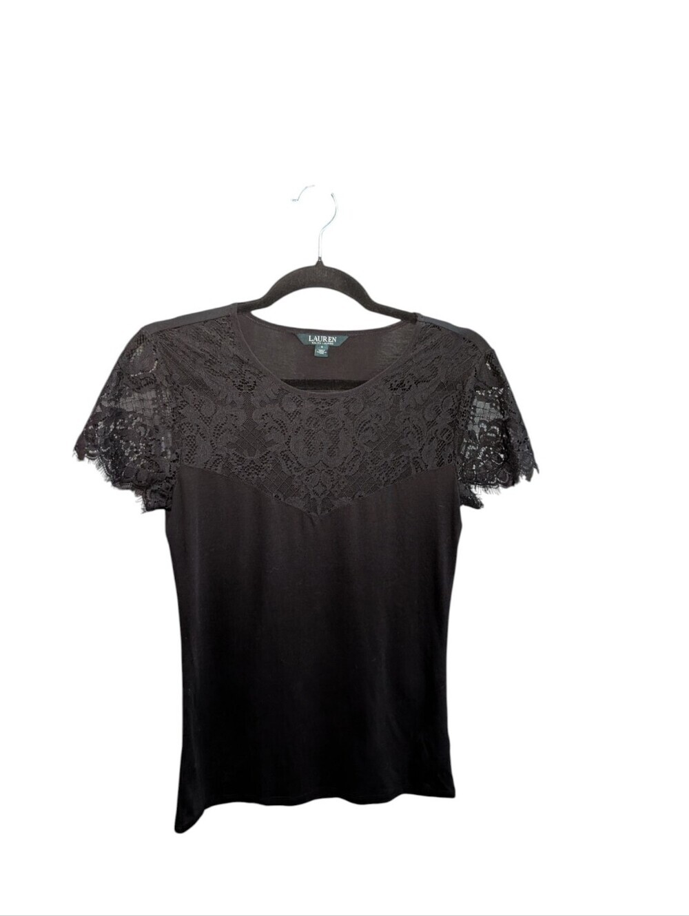 Ralph Lauren Lace-Yoke Black — Elegant Short-Sleeve - Picture 3 of 5